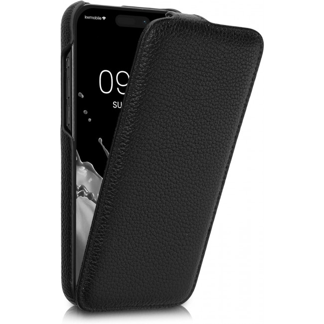 Kalibri iPhone 15 Pro Θήκη Flip από Γνήσιο Δέρμα - Black 