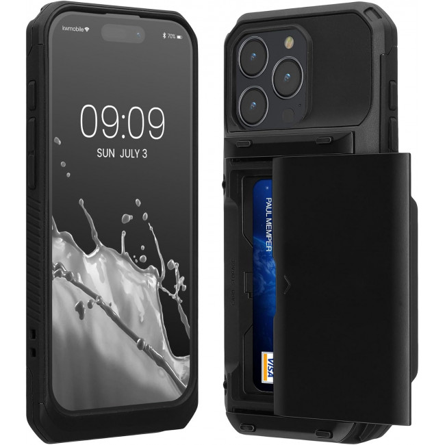 KW iPhone 15 Pro Σκληρή Θήκη με Υποδοχή για Κάρτες - Black