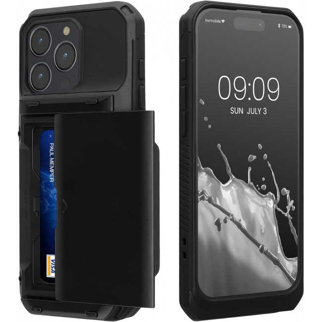 KW iPhone 15 Pro Σκληρή Θήκη με Υποδοχή για Κάρτες - Black