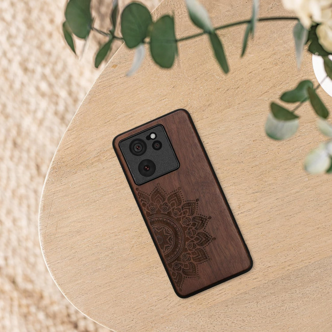 KW Xiaomi 13T / 13T Pro Θήκη από Φυσικό Ξύλο - Design Rising Sun - Dark Brown