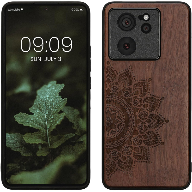 KW Xiaomi 13T / 13T Pro Θήκη από Φυσικό Ξύλο - Design Rising Sun - Dark Brown