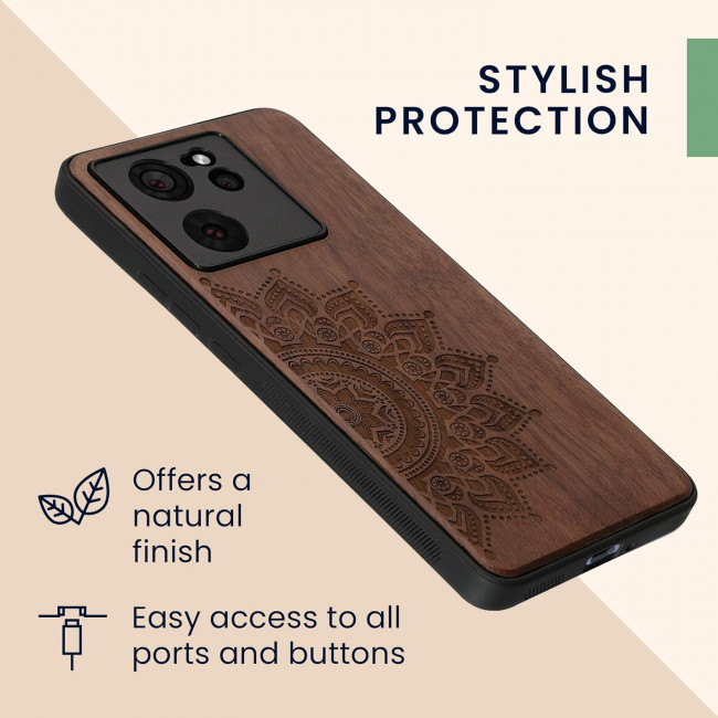 KW Xiaomi 13T / 13T Pro Θήκη από Φυσικό Ξύλο - Design Rising Sun - Dark Brown