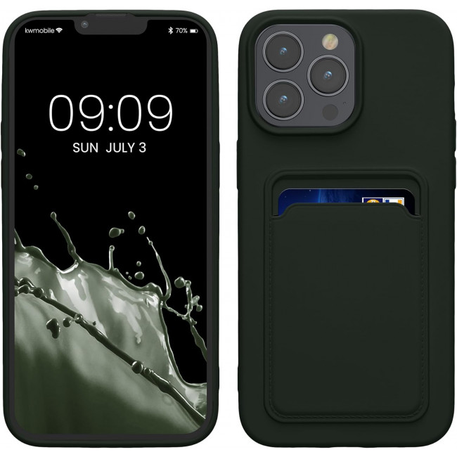 KW iPhone 15 Pro Max Θήκη Σιλικόνης TPU με Υποδοχή για Κάρτα - Dark Green