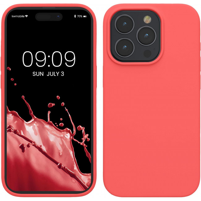 KW iPhone 15 Pro Θήκη Σιλικόνης Rubberized TPU - Neon Coral