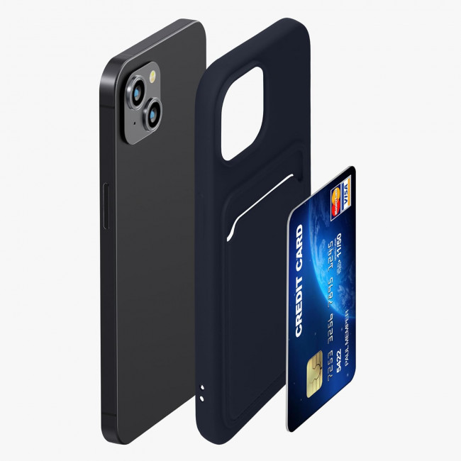 KW iPhone 15 Θήκη Σιλικόνης TPU με Υποδοχή για Κάρτα - Dark Blue