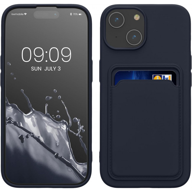 KW iPhone 15 Θήκη Σιλικόνης TPU με Υποδοχή για Κάρτα - Dark Blue