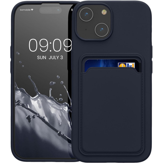 KW iPhone 15 Θήκη Σιλικόνης TPU με Υποδοχή για Κάρτα - Dark Blue