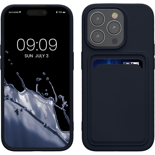 KW iPhone 15 Pro Θήκη Σιλικόνης TPU με Υποδοχή για Κάρτα - Dark Blue