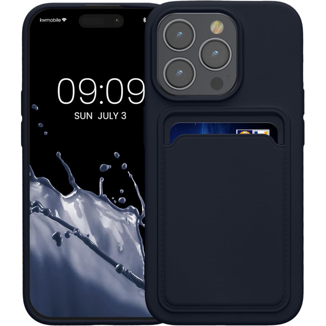 KW iPhone 15 Pro Θήκη Σιλικόνης TPU με Υποδοχή για Κάρτα - Dark Blue