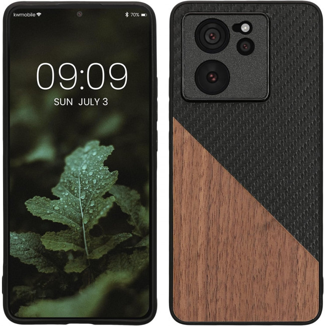 KW Xiaomi 13T / 13T Pro Θήκη από Φυσικό Ξύλο και Carbon - Black / Dark Brown