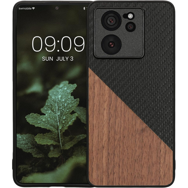 KW Xiaomi 13T / 13T Pro Θήκη από Φυσικό Ξύλο και Carbon - Black / Dark Brown