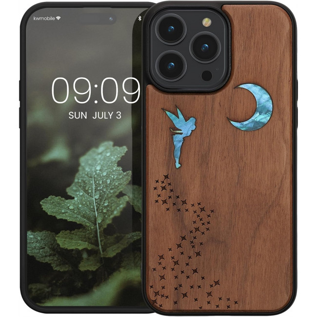 KW iPhone 14 Pro Max Θήκη από Φυσικό Ξύλο - Design Fairy Mother of Pearl - Dark Brown