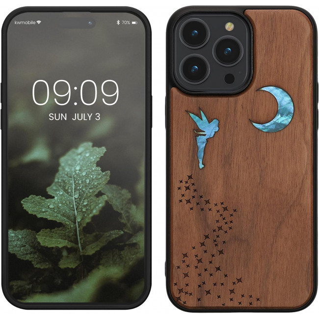 KW iPhone 14 Pro Max Θήκη από Φυσικό Ξύλο - Design Fairy Mother of Pearl - Dark Brown