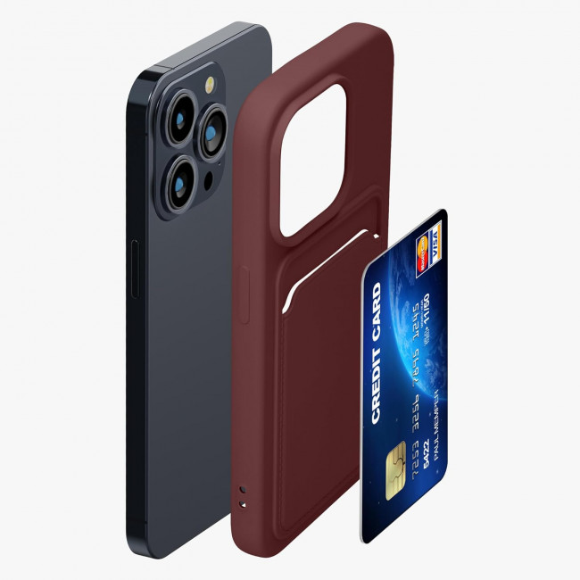 KW iPhone 15 Pro Θήκη Σιλικόνης TPU με Υποδοχή για Κάρτα - Tawny Red