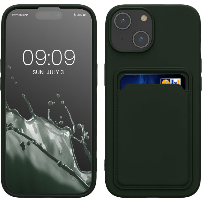 KW iPhone 15 Θήκη Σιλικόνης TPU με Υποδοχή για Κάρτα - Dark Green