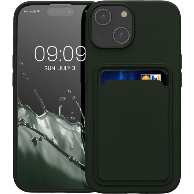 KW iPhone 15 Θήκη Σιλικόνης TPU με Υποδοχή για Κάρτα - Dark Green