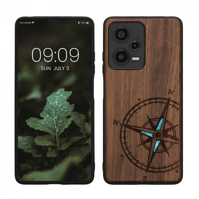 KW Xiaomi Redmi Note 12 Pro 5G Θήκη από Φυσικό Ξύλο - Design Navigational Compass - Mother of Pearl - Dark Brown - KWM000018BW005C