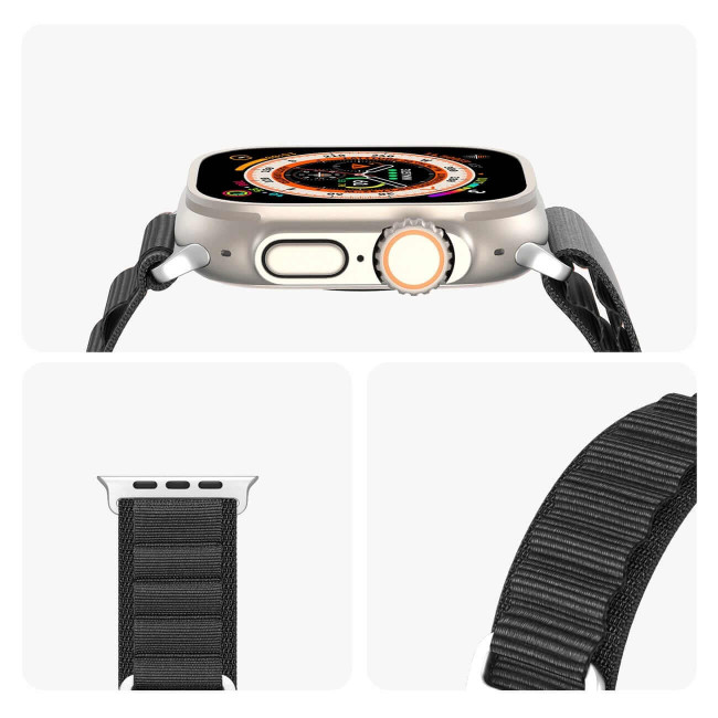 Dux Ducis Λουράκι Apple Watch 2 / 3 / 4 / 5 / 6 / 7 / 8 / 9 / SE / SE 2 / ULTRA / ULTRA 2 - 42 / 44 / 45 / 49 mm GS Version Steel Buckle Sport Λουράκι από Νάυλον - Black