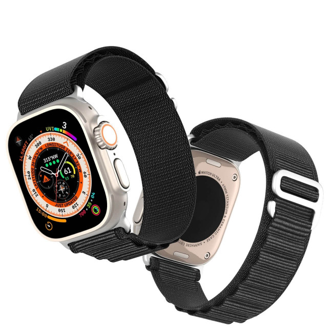 Dux Ducis Λουράκι Apple Watch 2 / 3 / 4 / 5 / 6 / 7 / 8 / 9 / SE / SE 2 / ULTRA / ULTRA 2 - 42 / 44 / 45 / 49 mm GS Version Steel Buckle Sport Λουράκι από Νάυλον - Black