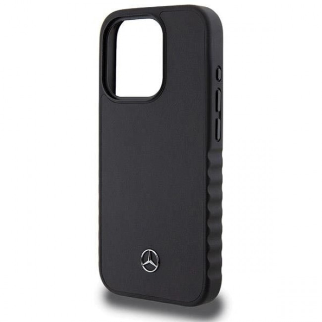 Mercedes iPhone 15 Pro Smooth Leather Σκληρή Θήκη με Επένδυση Δέρματος - Black - Mer008002-0