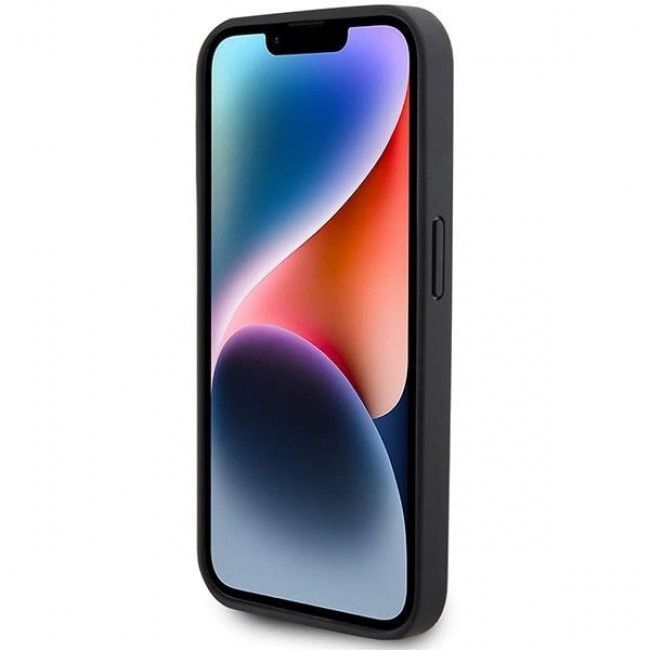 AMG iPhone 15 Pro Leather Debossed Lines Σκληρή Θήκη με Πλαίσιο Σιλικόνης και Επένδυση Συνθετικού Δέρματος - Black - AMG00069-0