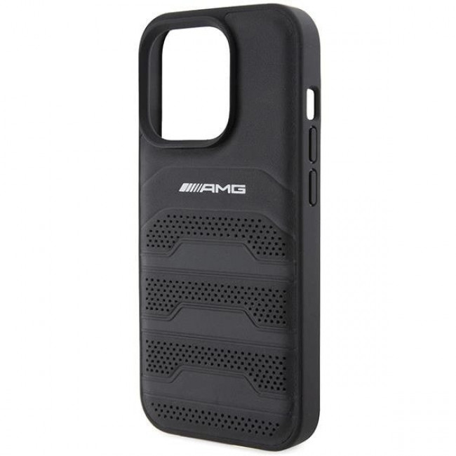 AMG iPhone 15 Pro Leather Debossed Lines Σκληρή Θήκη με Πλαίσιο Σιλικόνης και Επένδυση Συνθετικού Δέρματος - Black - AMG00069-0