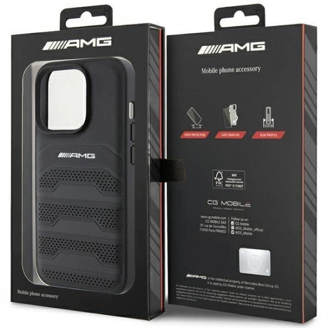 AMG iPhone 15 Pro Max Leather Debossed Lines Σκληρή Θήκη με Πλαίσιο Σιλικόνης και Επένδυση Συνθετικού Δέρματος - Black - AMG00070-0