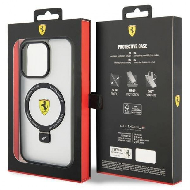 Ferrari iPhone 15 Pro Ring Stand 2023 Collection MagSafe Σκληρή Θήκη με Πλαίσιο Σιλικόνης και Stand / MagSafe - Ημιδιάφανη / Black - FER000609-0