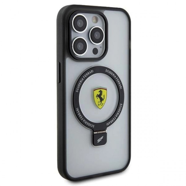 Ferrari iPhone 15 Pro Ring Stand 2023 Collection MagSafe Σκληρή Θήκη με Πλαίσιο Σιλικόνης και Stand / MagSafe - Ημιδιάφανη / Black - FER000609-0