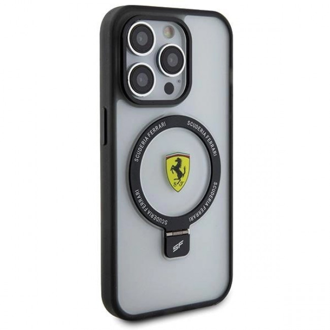 Ferrari iPhone 15 Pro Max Ring Stand 2023 Collection MagSafe Σκληρή Θήκη με Πλαίσιο Σιλικόνης και Stand / MagSafe - Ημιδιάφανη / Black - FER000607-0