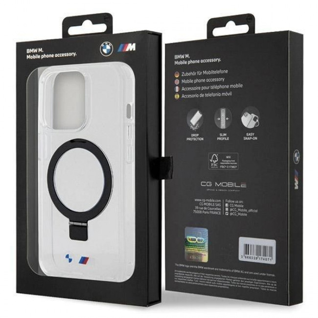 BMW iPhone 15 Pro Max Ring Stand M Collection MagSafe Σκληρή Θήκη με Πλαίσιο Σιλικόνης και Stand / MagSafe - Διάφανη