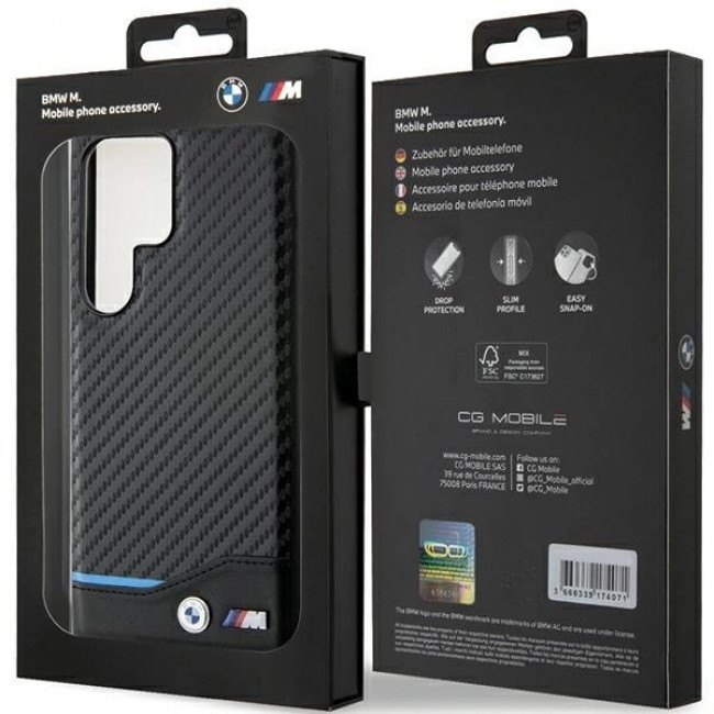 BMW Samsung Galaxy S24 Ultra Leather Carbon Σκληρή Θήκη με Πλαίσιο Σιλικόνης - Black