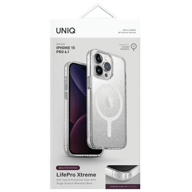 Uniq iPhone 15 Pro LifePro Xtreme Magclick Σκληρή Θήκη με Πλαίσιο Σιλικόνης και MagSafe - Διάφανη / Tinsel Lucent