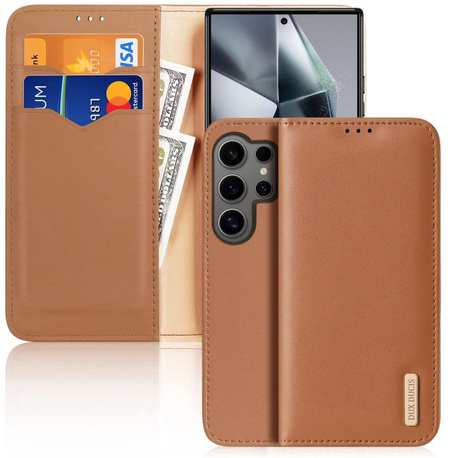 Dux Ducis Samsung Galaxy S24 Ultra Hivo Θήκη Πορτοφόλι Stand από Γνήσιο Δέρμα - Brown