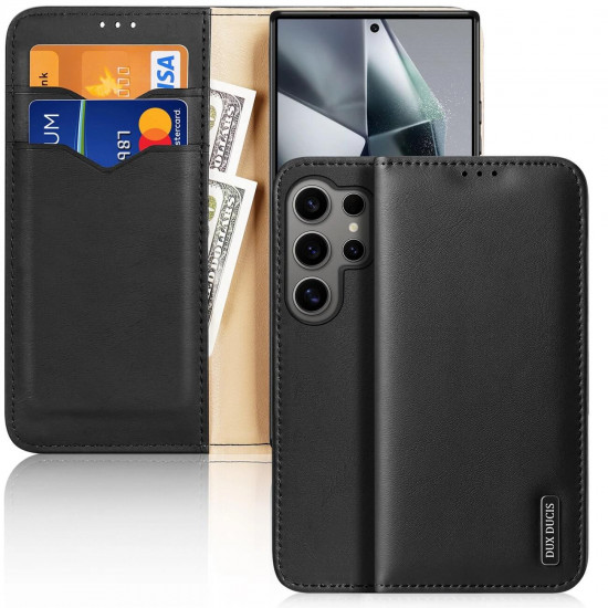 Dux Ducis Samsung Galaxy S24 Ultra Hivo Θήκη Πορτοφόλι Stand από Γνήσιο Δέρμα - Black