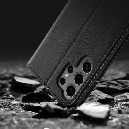 Dux Ducis Samsung Galaxy S24 Ultra Hivo Θήκη Πορτοφόλι Stand από Γνήσιο Δέρμα - Black