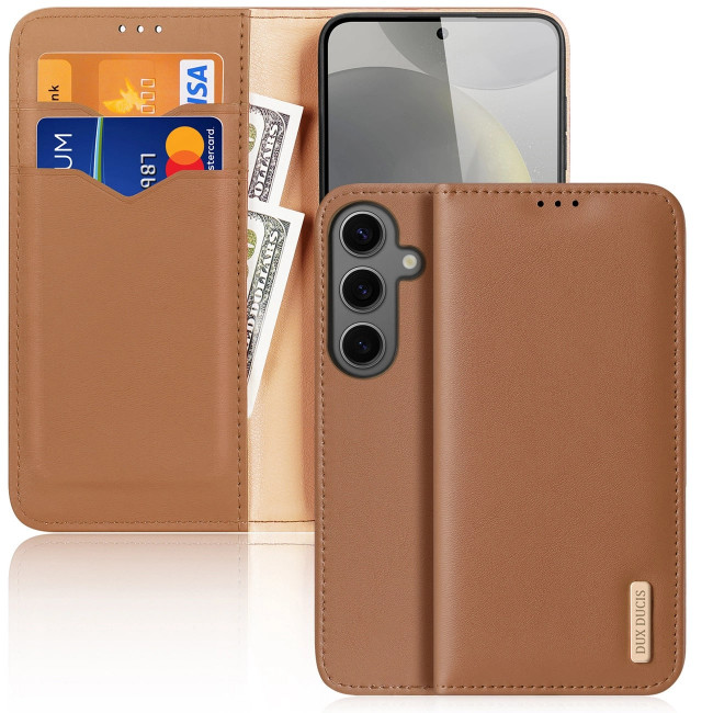 Dux Ducis Samsung Galaxy S24 Hivo Θήκη Πορτοφόλι Stand από Γνήσιο Δέρμα - Brown