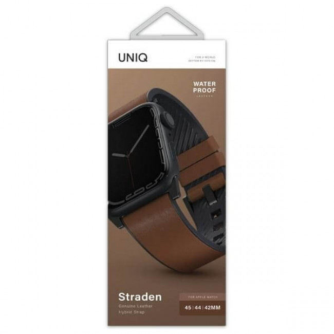 UNIQ Λουράκι Apple Watch 2 / 3 / 4 / 5 / 6 / 7 / 8 / 9 / SE / SE 2 / ULTRA / ULTRA 2 - 42 / 44 / 45 / 49 mm Straden Δερμάτινο Υβριδικό Λουράκι - Brown