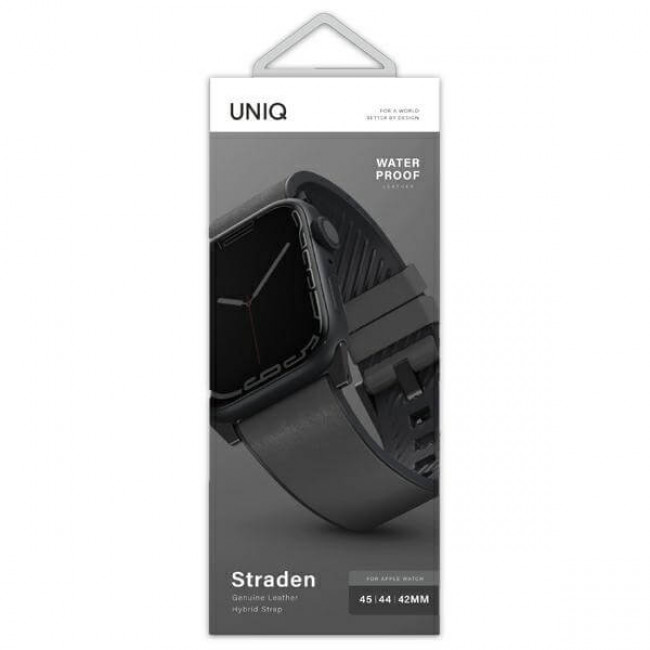 UNIQ Λουράκι Apple Watch 2 / 3 / 4 / 5 / 6 / 7 / 8 / 9 / SE / SE 2 / ULTRA / ULTRA 2 - 42 / 44 / 45 / 49 mm Straden Δερμάτινο Υβριδικό Λουράκι - Grey