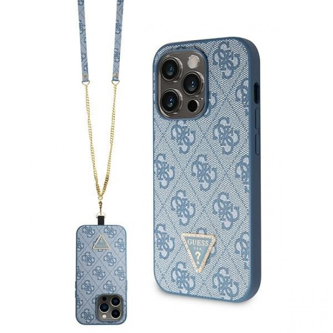 Guess iPhone 15 Pro - Crossbody 4G Metal Logo Θήκη με Επένδυση Συνθετικού Δέρματος και Λουράκι - Blue - GUHCP15LP4TDSCPB