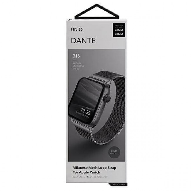 UNIQ Λουράκι Apple Watch 2 / 3 / 4 / 5 / 6 / 7 / 8 / 9 / SE / SE 2 - 42 / 44 / 45 mm Dante από Ανοξείδωτο Ατσάλι - Graphite