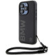 BMW iPhone 15 Pro Max Signature Leather Wordmark Cord Σκληρή Θήκη με Επένδυση Γνήσιου Δέρματος και Κοντό Λουράκι - Black