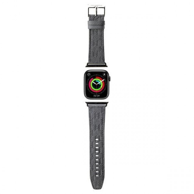 Karl Lagerfeld Λουράκι Apple Watch 2 / 3 / 4 / 5 / 6 / 7 / 8 / 9 / SE - 38 / 40 / 41 mm Saffiano Monogram από Συνθετικό Δέρμα - Silver - KLAWMSAKLHPK