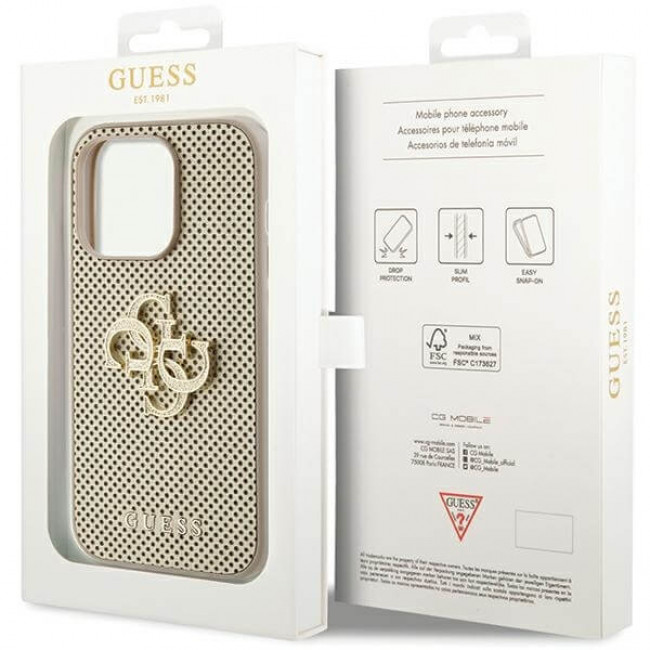 Guess iPhone 15 Pro Leather Perforated 4G Glitter Θήκη με Επένδυση Συνθετικού Δέρματος - Gold - GUHCP15LPSP4LGD