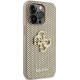 Guess iPhone 15 Pro Leather Perforated 4G Glitter Θήκη με Επένδυση Συνθετικού Δέρματος - Gold - GUHCP15LPSP4LGD