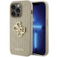 Guess iPhone 15 Pro Leather Perforated 4G Glitter Θήκη με Επένδυση Συνθετικού Δέρματος - Gold - GUHCP15LPSP4LGD