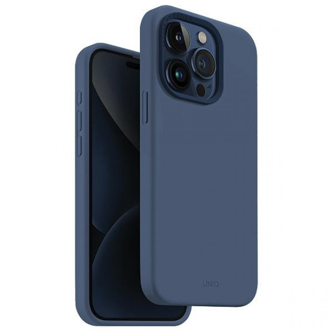 Uniq iPhone 15 Pro Lino Hue Magclick Θήκη Σιλικόνης με MagSafe - Navy Blue