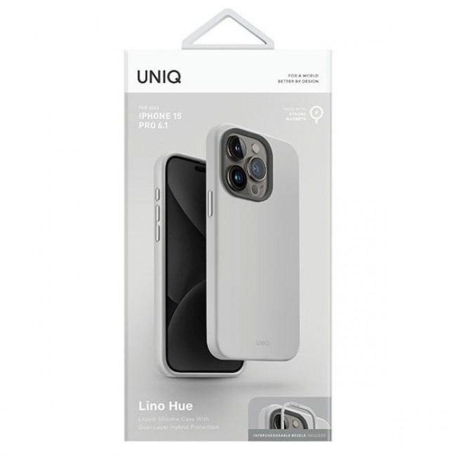 Uniq iPhone 15 Pro Lino Hue Magclick Θήκη Σιλικόνης με MagSafe - Chalk Grey