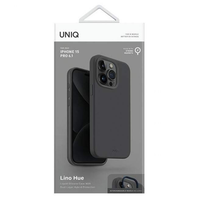 Uniq iPhone 15 Pro Lino Hue Magclick Θήκη Σιλικόνης με MagSafe - Charcoal Grey