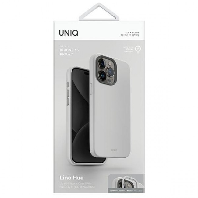 Uniq iPhone 15 Pro Max Lino Hue Magclick Θήκη Σιλικόνης με MagSafe - Chalk Grey